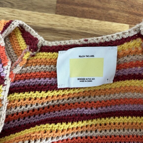 Yellow the Label Womens Crochet Sweater Top Cropped Sz SMALL Hippie Boho Rainbow - Picture 5 of 14